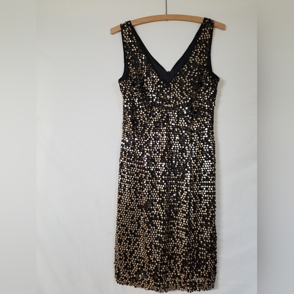 Vintage AB Studio Gold Sequin on Black Mini Dress - Picture 1 of 3
